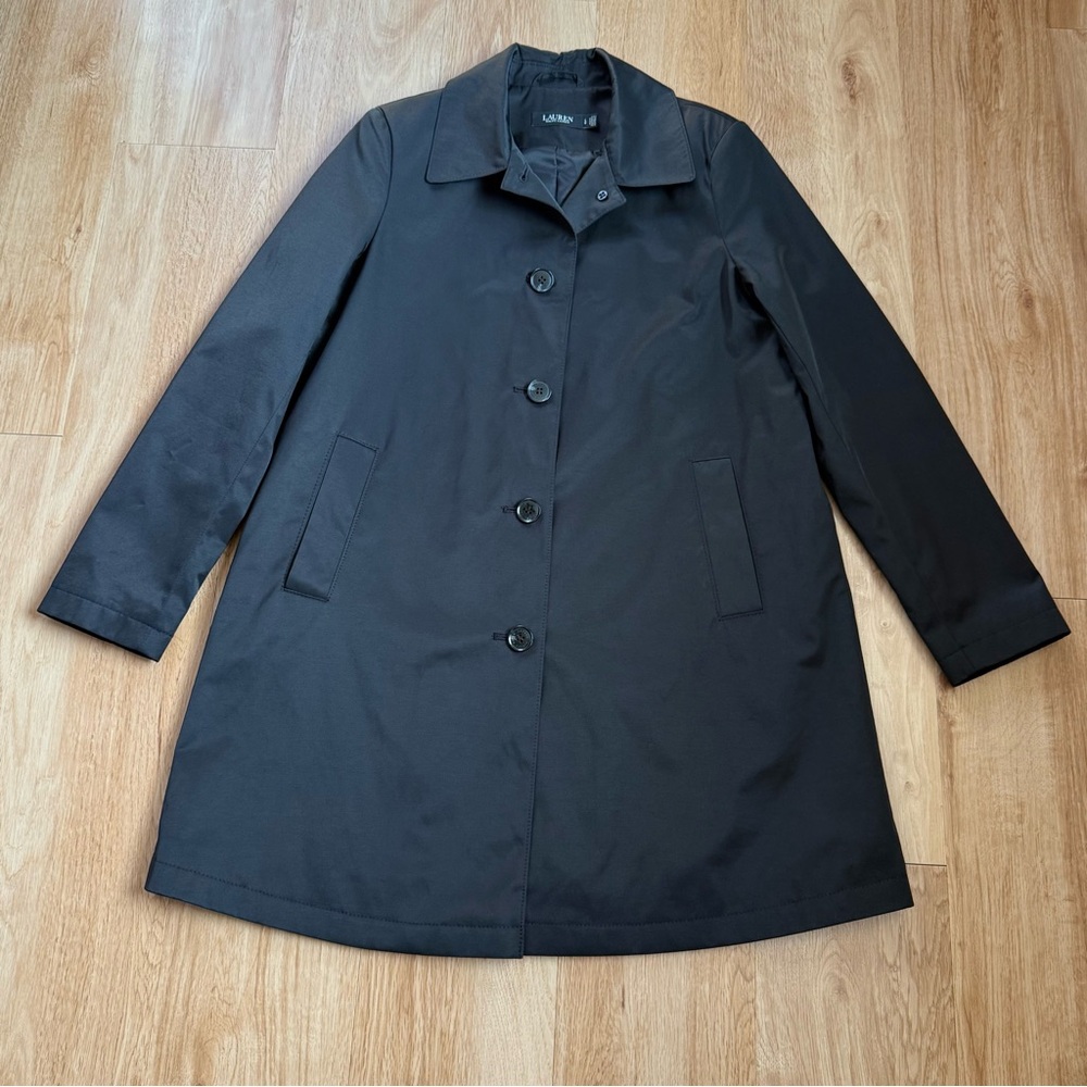 Lauren Ralph Lauren Women's Elegant A-Line Raincoat Jacket Trench Black Sz Large